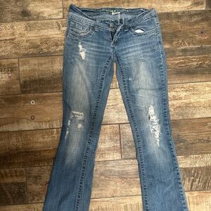Hydraulic Blue Distressed Flare Jeans low rise vintage